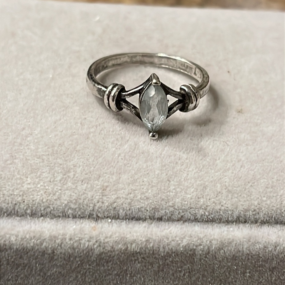 Sterling Silver Solid 925 Vintage Aquamarine Ring - image 1